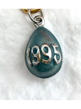Joan Rivers Teal Enameled 1995 Inlaid Silver Toned Vintage Faberge Egg Charm